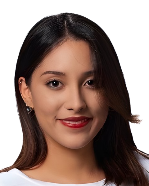 Studio headshot of Esther Ríos, founder of Parcha Lab: dark shoulder-length hair, a white embroidered top, against a plain light background.