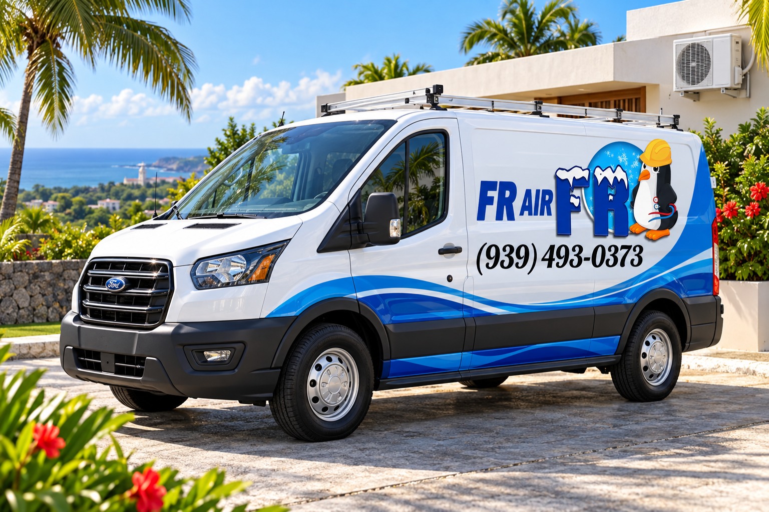 Illustration of a van with FR Air branding in Puerto Rico